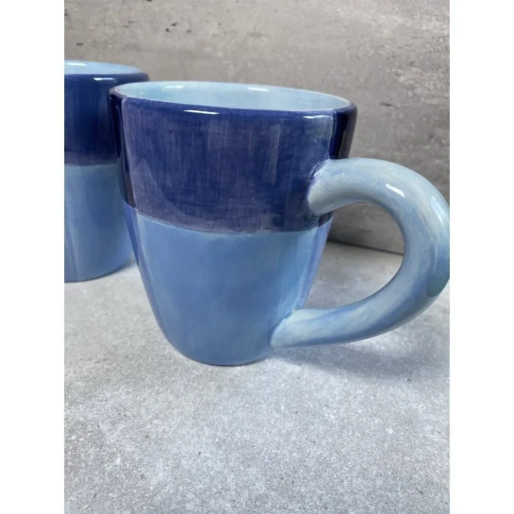 Crate & Barrel Ceramic Blue Gradient Coffee Mugs Set Of Two Kitchenware
